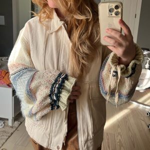 Free People (We the Free) Loose Thoughts Denim Crochet Sleeve Jacket